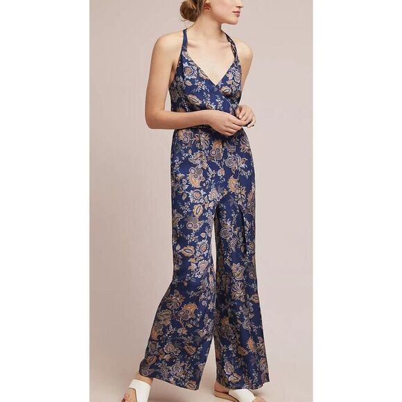 Anthropologie Ett:twa Blue Paisley Wide Leg Womens Jumpsuit Small - Picture 1 of 14
